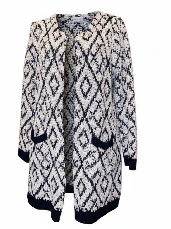 Solitaire Sweaters - Solitaire by Ravi Khosla Long Cardigan Sweater Black and White Size Large